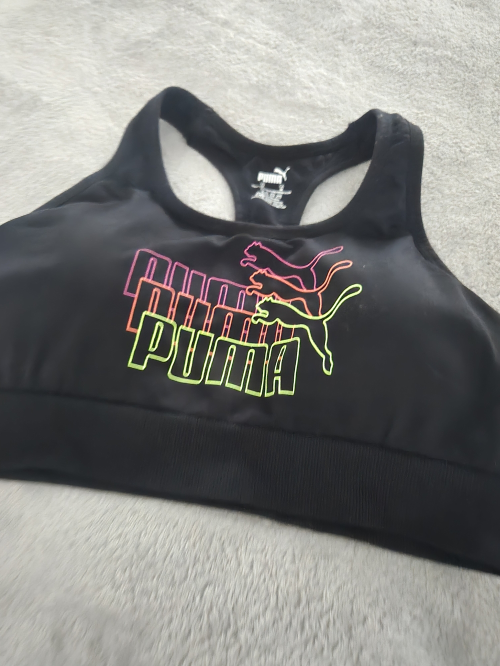 Puma Black Racerback Sports Bra with Neon Logo - Picture 4 of 8